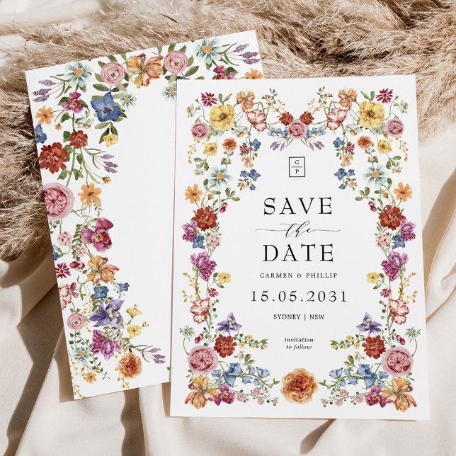 Farbenfrohe Wildblume Garden Classic Wedding Monog Save The Date (Von Creator hochgeladen)