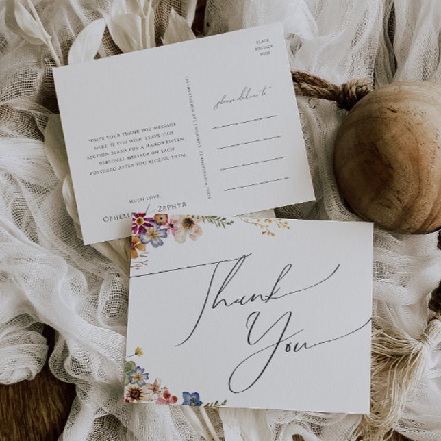 Farbenfrohe Wildblume | Garden Wedding Danke Postkarte (Von Creator hochgeladen)