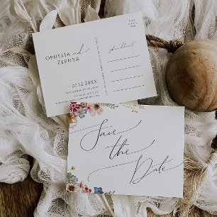Farbenfrohe Wildblume Garten Save the Date Postkar Einladungspostkarte