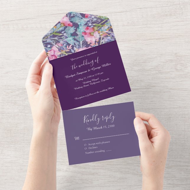 farbenfrohe Wildblume Hochzeit All In One Einladung (Abreißen)