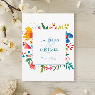 Farbenfrohe Wildblume Hochzeit im Wasser Dankeskarte