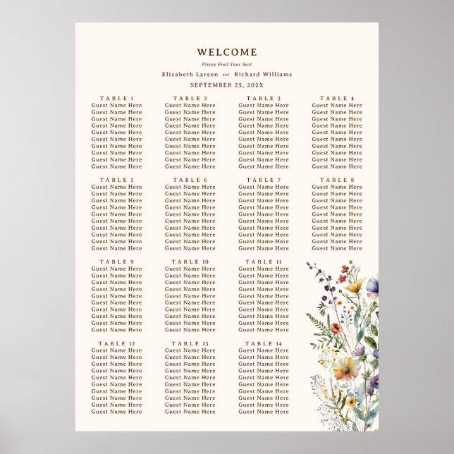 Farbenfrohe Wildblume Hochzeit im Wasser Poster (Vorne)