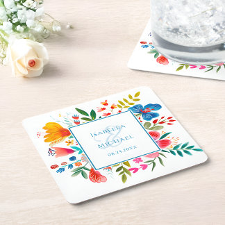 Farbenfrohe Wildblume Hochzeit im Wasser Rechteckiger Pappuntersetzer