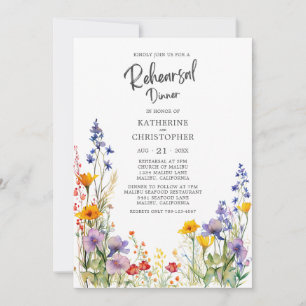 Farbenfrohe Wildblume Hochzeit Probe Dinner Einladung