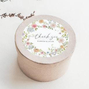 Farbenfrohe Wildblume Hochzeit Vielen Dank Runder Aufkleber