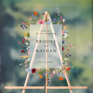 Farbenfrohe Wildblume Hochzeit Willkommen Acrylschild