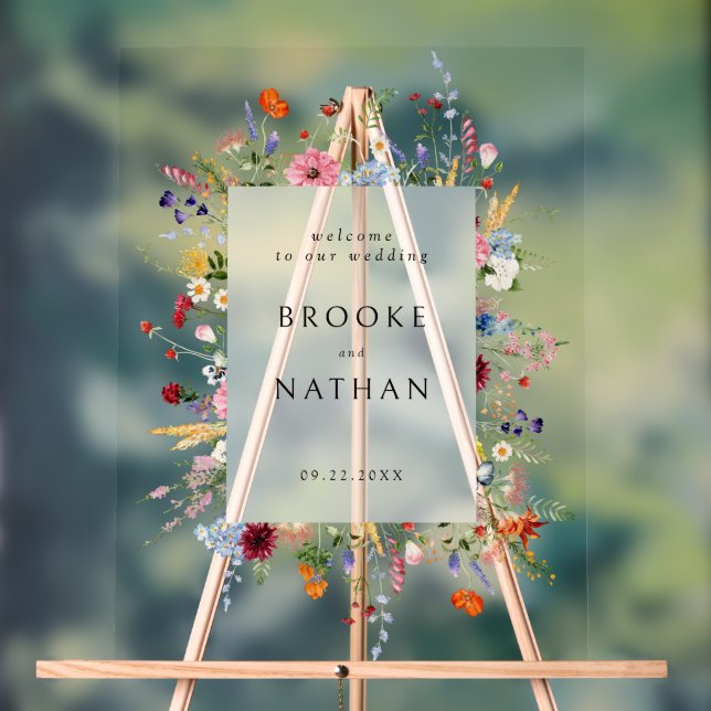 Farbenfrohe Wildblume Hochzeit Willkommen Acrylschild (Neutral)