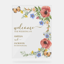 Farbenfrohe Wildblume Hochzeitsempfang Acrylschild