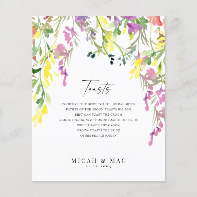 Farbenfrohe Wildblume Hochzeitsempfehlung Toasts (Vorderseite)