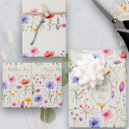 Farbenfrohe Wildblume Muttertag Geschenkpapier Set