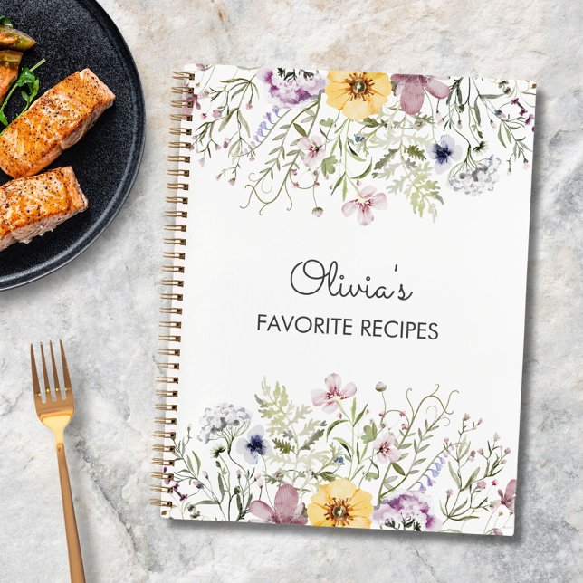 Farbenfrohe Wildblume Personalisiertes Rezept Notizbuch (In situ)