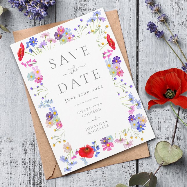 Farbenfrohe Wildblume Save The Date (Colorful wildflower boho chic save the date wedding invitation )