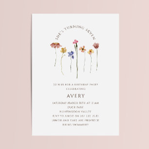 Farbenfrohe Wildblume Siebte Geburtstagsparty Einladung