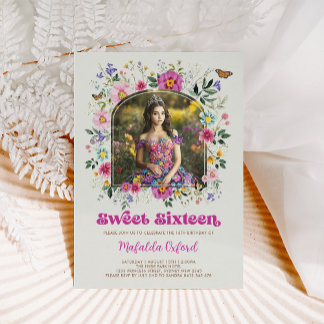 Farbenfrohe Wildblume Sweet 16 Geburtstag Foto Einladung