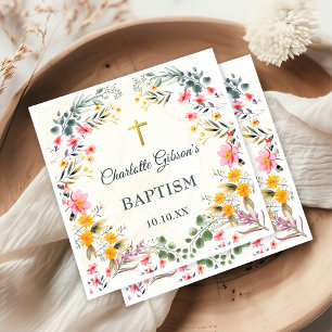 Farbenfrohe Wildblume Taufe Serviette