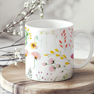 Farbenfrohe Wildblume Wasserfarbe Wiese Kaffeetasse