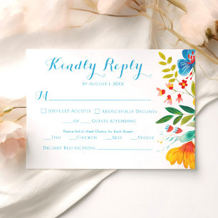 Farbenfrohe Wildblume Wasserfarbene Hochzeit RSVP Karte