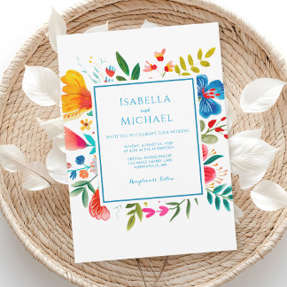 Farbenfrohe Wildblume Wasserfarbener Hochzeitsempf Einladung