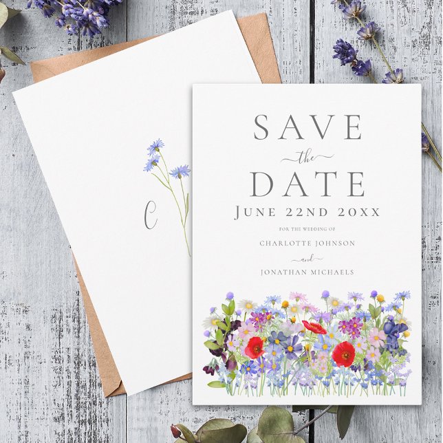 Farbenfrohe Wildblume Watercolor Boho Hochzeit Save The Date (Boho watercolor wildflowers wedding save the date invitation )