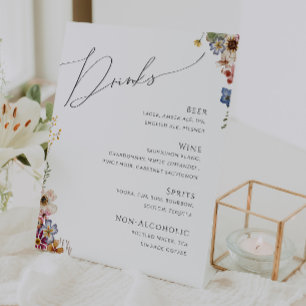 Farbenfrohe Wildblume Wedding Drinks Menu Pedest Sockelschild