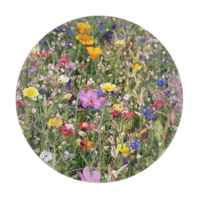 Farbenfrohe Wildblume Wiese, lebendiges Muster. Schneidebrett (Vorderseite)