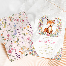 Farbenfrohe Wildblume Woodland Fox Girl Geburtstag Einladung