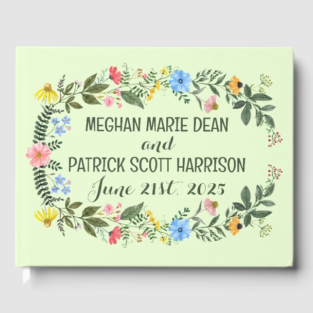 Farbenfrohe Wildblume Wreath Wedding Gästebuch (Vorderseite)