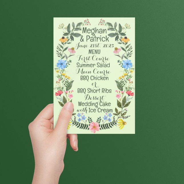 Farbenfrohe Wildblume Wreath Wedding Menükarte (Von Creator hochgeladen)