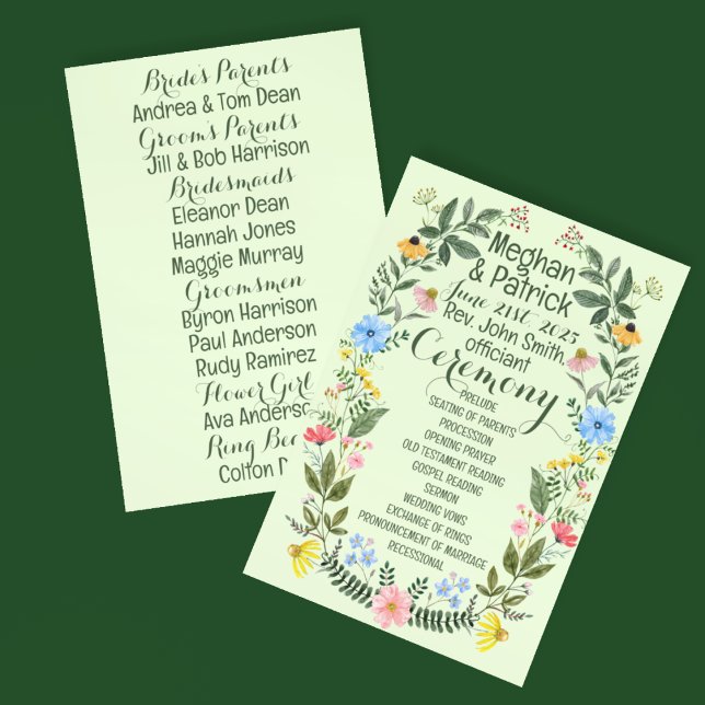 Farbenfrohe Wildblume Wreath Wedding Programm (Von Creator hochgeladen)