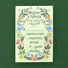 Farbenfrohe Wildblume Wreath Wedding RSVP Karte