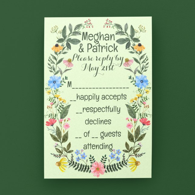 Farbenfrohe Wildblume Wreath Wedding RSVP Karte (Von Creator hochgeladen)