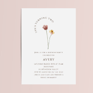 Farbenfrohe Wildblume Zweite Geburtstagspartei Einladung