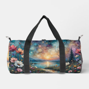 Farbenfrohe Wildblumen an der Wasserkante Duffle Bag