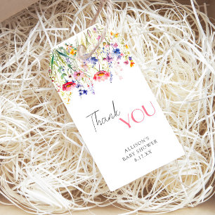 Farbenfrohe Wildblumen Baby in Blütendusche Geschenkanhänger