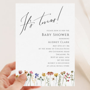Farbenfrohe Wildblumen-Baby-Party Es sind Zwilling Einladung