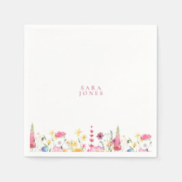 Farbenfrohe Wildblumen Custom Pink Name Baby Dusch Serviette