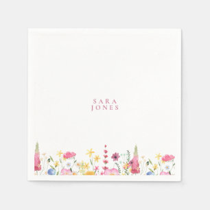 Farbenfrohe Wildblumen Custom Pink Name Baby Dusch Serviette