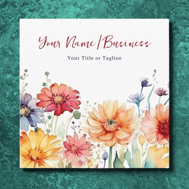Farbenfrohe Wildblumen Der blühende Blumengarten Quadratische Visitenkarte (Front - Colorful Wildflowers Vibrant Flower Garden Floral Square Business Card)