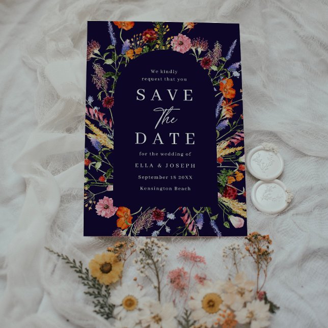 Farbenfrohe Wildblumen der Marine Hochzeit Save The Date (Von Creator hochgeladen)