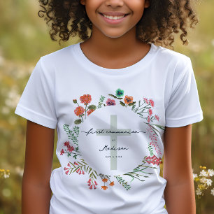Farbenfrohe Wildblumen Erste heilige Kommunion T-Shirt