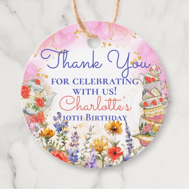Farbenfrohe Wildblumen Garden Tee Party Danke Geschenkanhänger (Vorderseite)