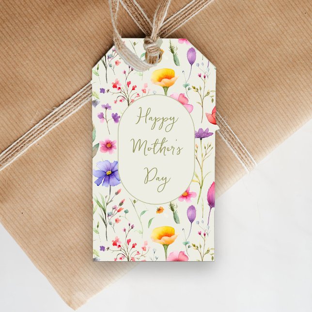 Farbenfrohe Wildblumen Grüner Muttertag Geschenkanhänger (Happy Mother's Day gift tag from my Mother's Day Wildflower Collection)