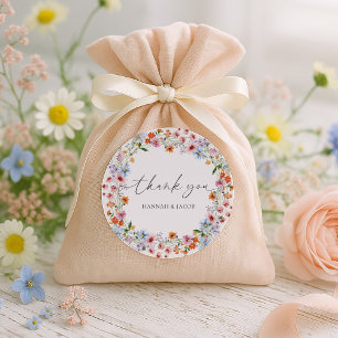 Farbenfrohe Wildblumen-Hochzeit Danke-Schön-Gesche Runder Aufkleber
