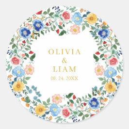 Farbenfrohe Wildblumen Hochzeit im Goldgarten Runder Aufkleber
