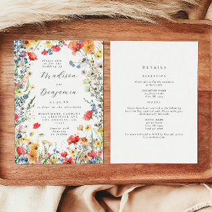 Farbenfrohe Wildblumen-Hochzeit in einem Einladung