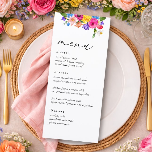Farbenfrohe Wildblumen Hochzeit Menükarte (Von Creator hochgeladen)