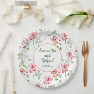 Farbenfrohe Wildblumen Hochzeit Pappteller