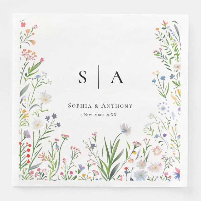 Farbenfrohe Wildblumen Hochzeit von Napkins Serviette (Vorderseite)