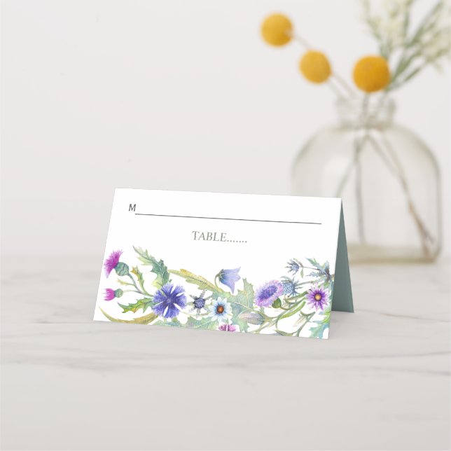 Farbenfrohe Wildblumen Hochzeitsbegleitung Platzkarte (Vorderseite)