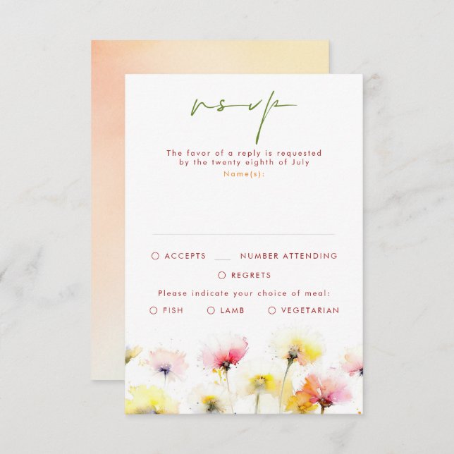 Farbenfrohe Wildblumen Hochzeitskarten RSVP Karte (Vorne/Hinten)